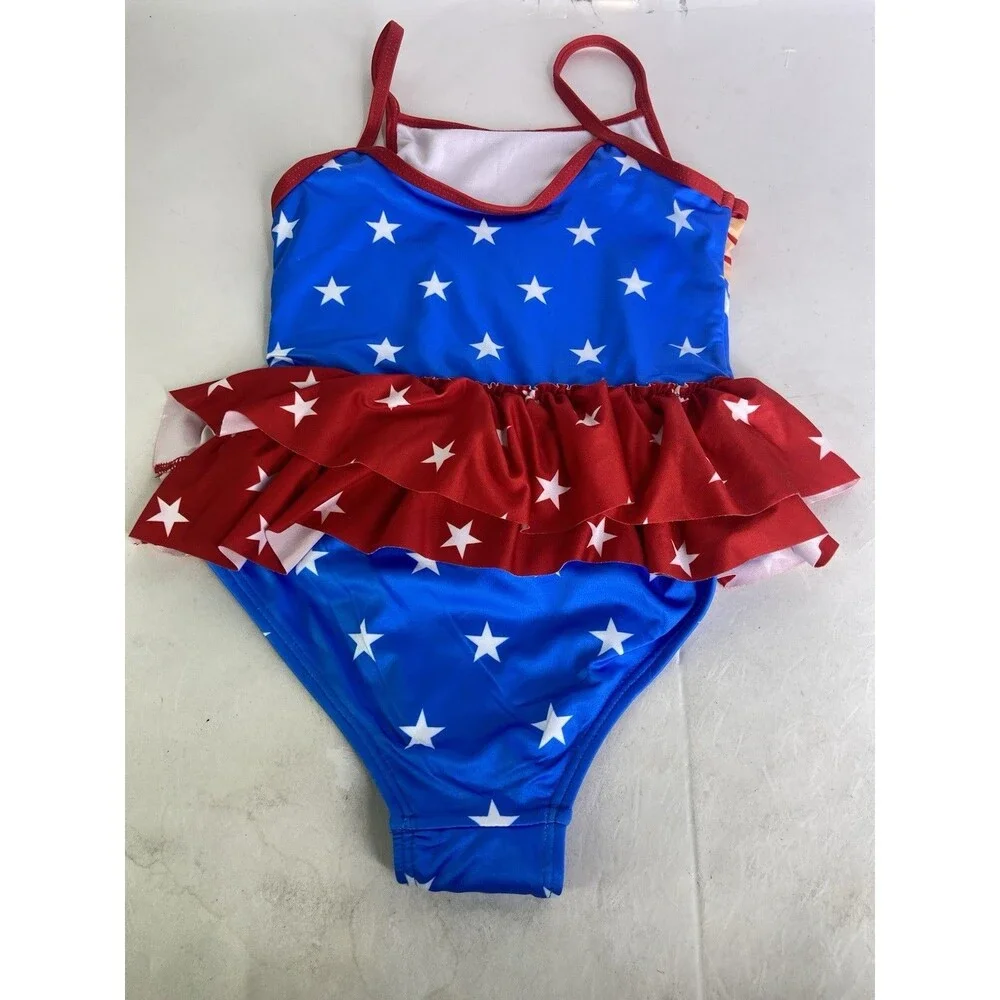 DC Comics Wonder Woman One Piece Ruffle Trim Swimsuit Swimwear Girls Size 6